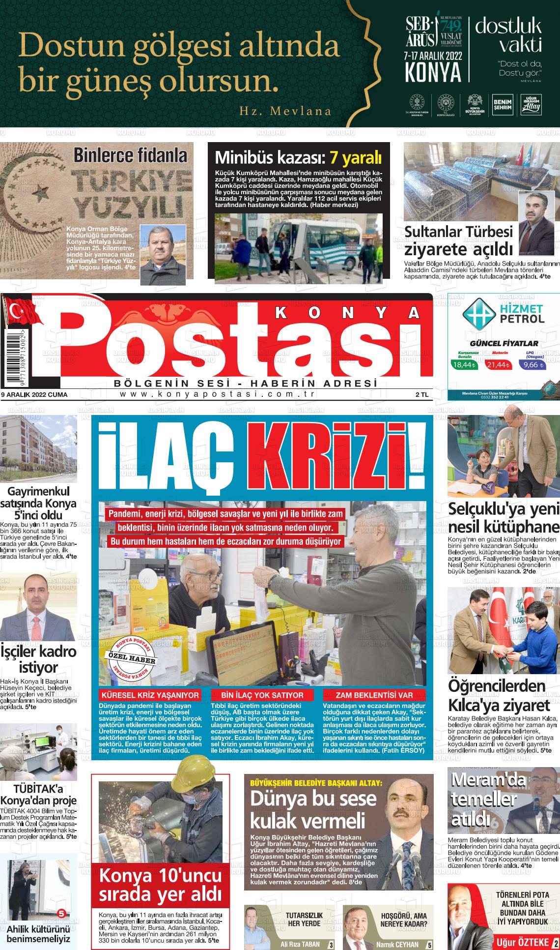 09 Aralık 2022 Konya Postası Gazete Manşeti