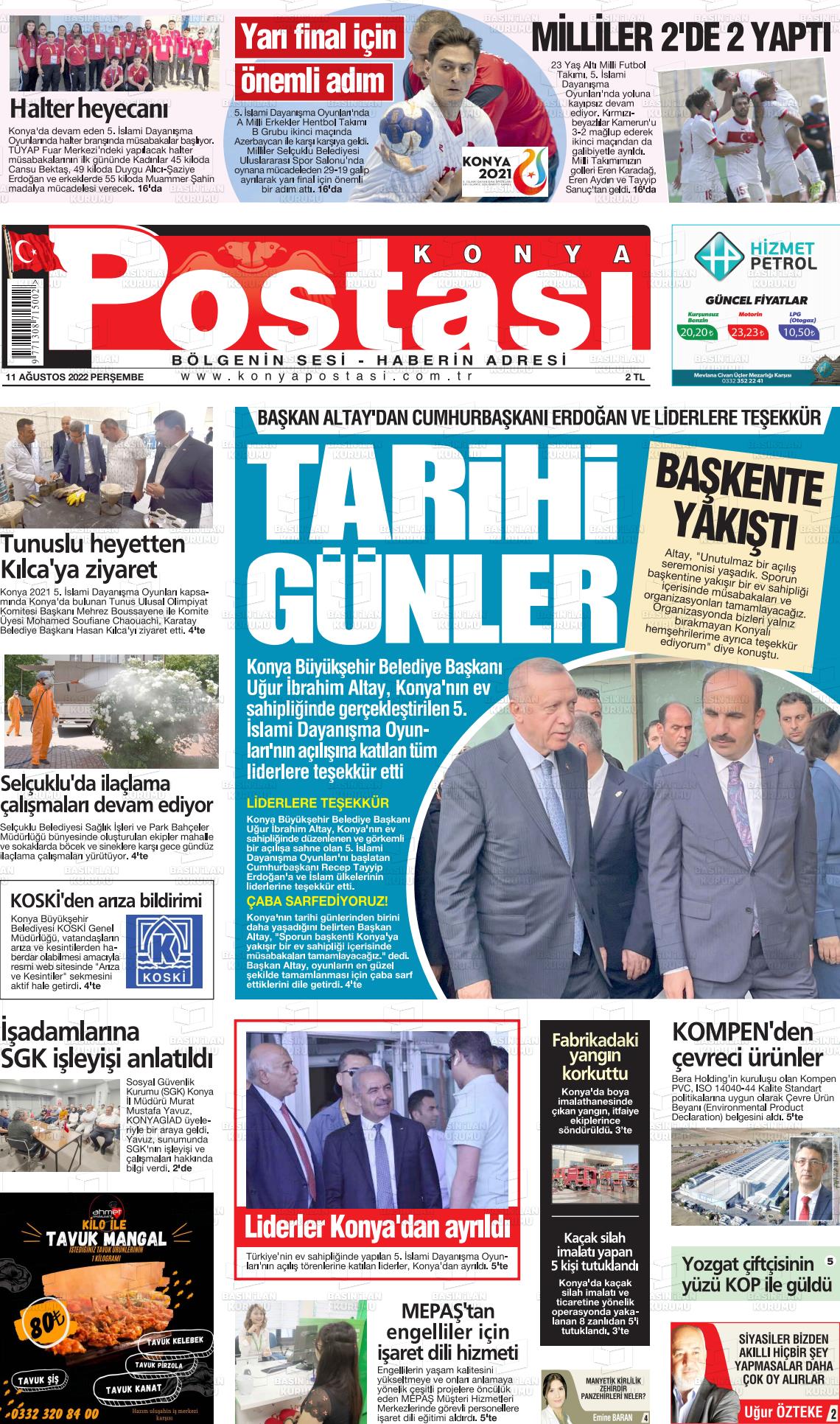 11 Ağustos 2022 Konya Postası Gazete Manşeti