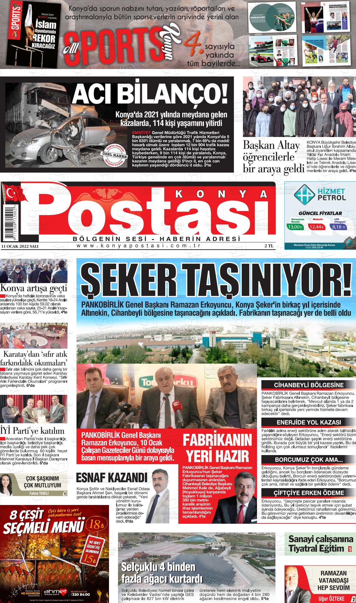 11 Ocak 2022 Konya Postası Gazete Manşeti