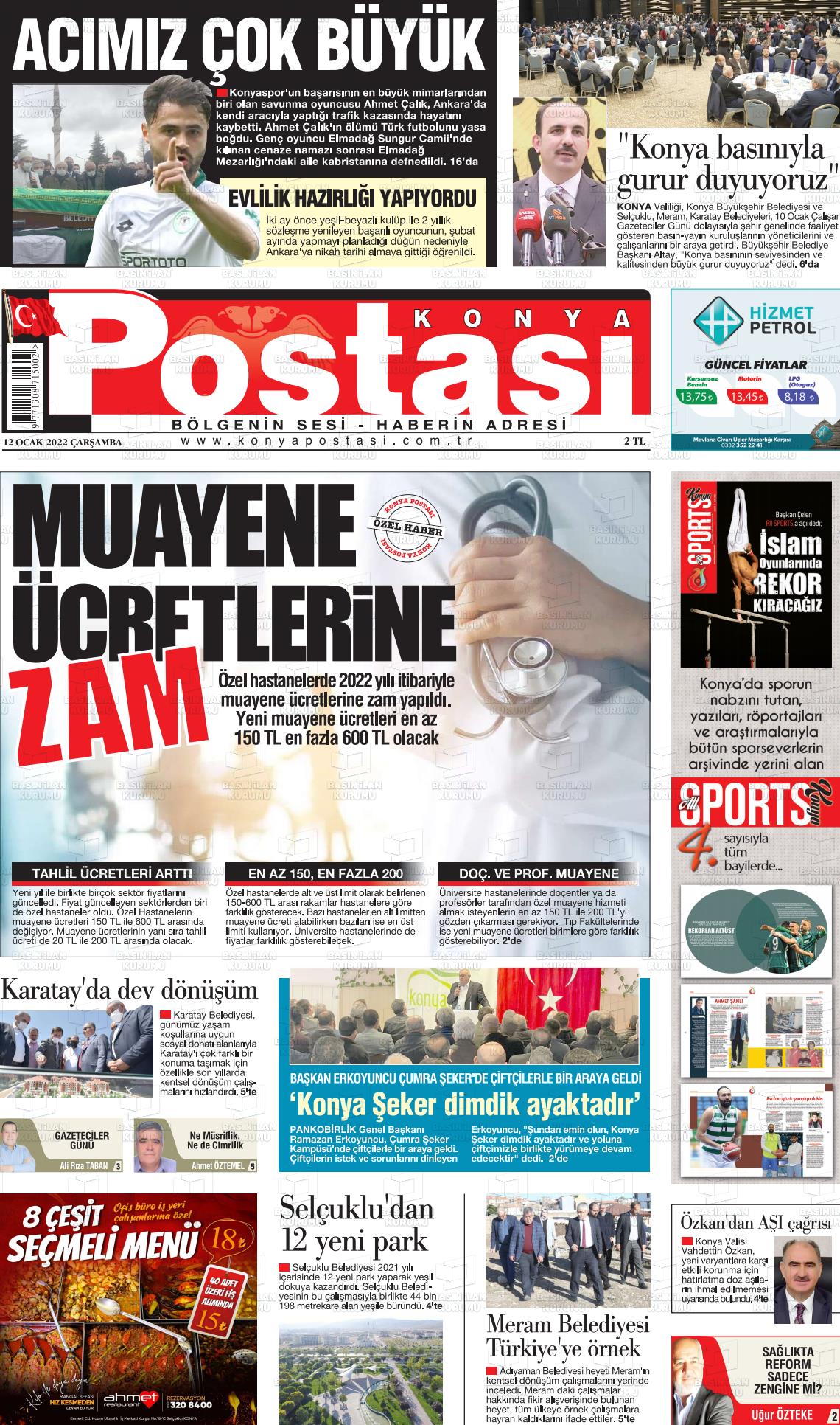 12 Ocak 2022 Konya Postası Gazete Manşeti