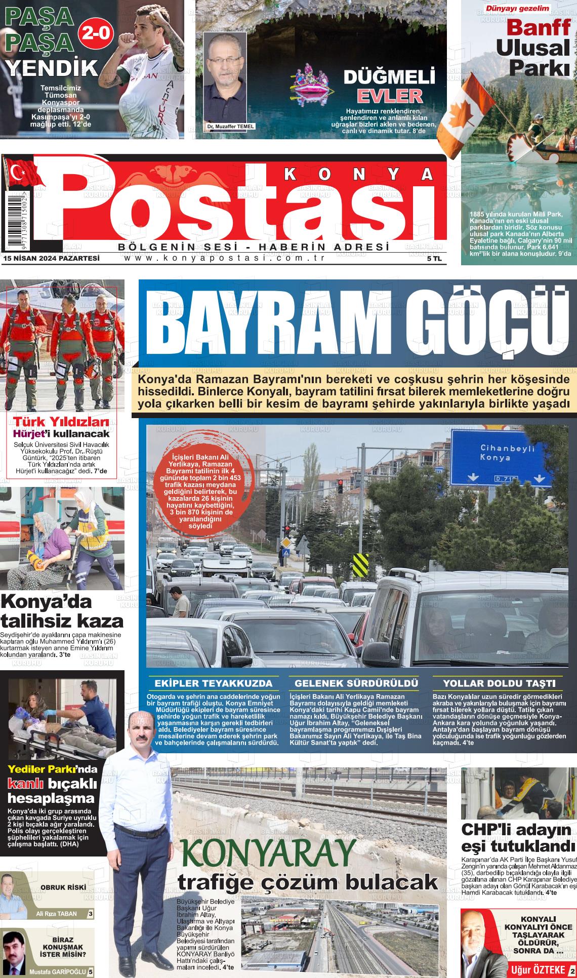 15 Nisan 2024 Konya Postası Gazete Manşeti