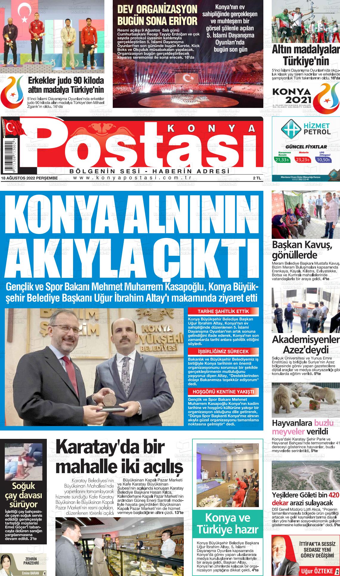 18 Ağustos 2022 Konya Postası Gazete Manşeti