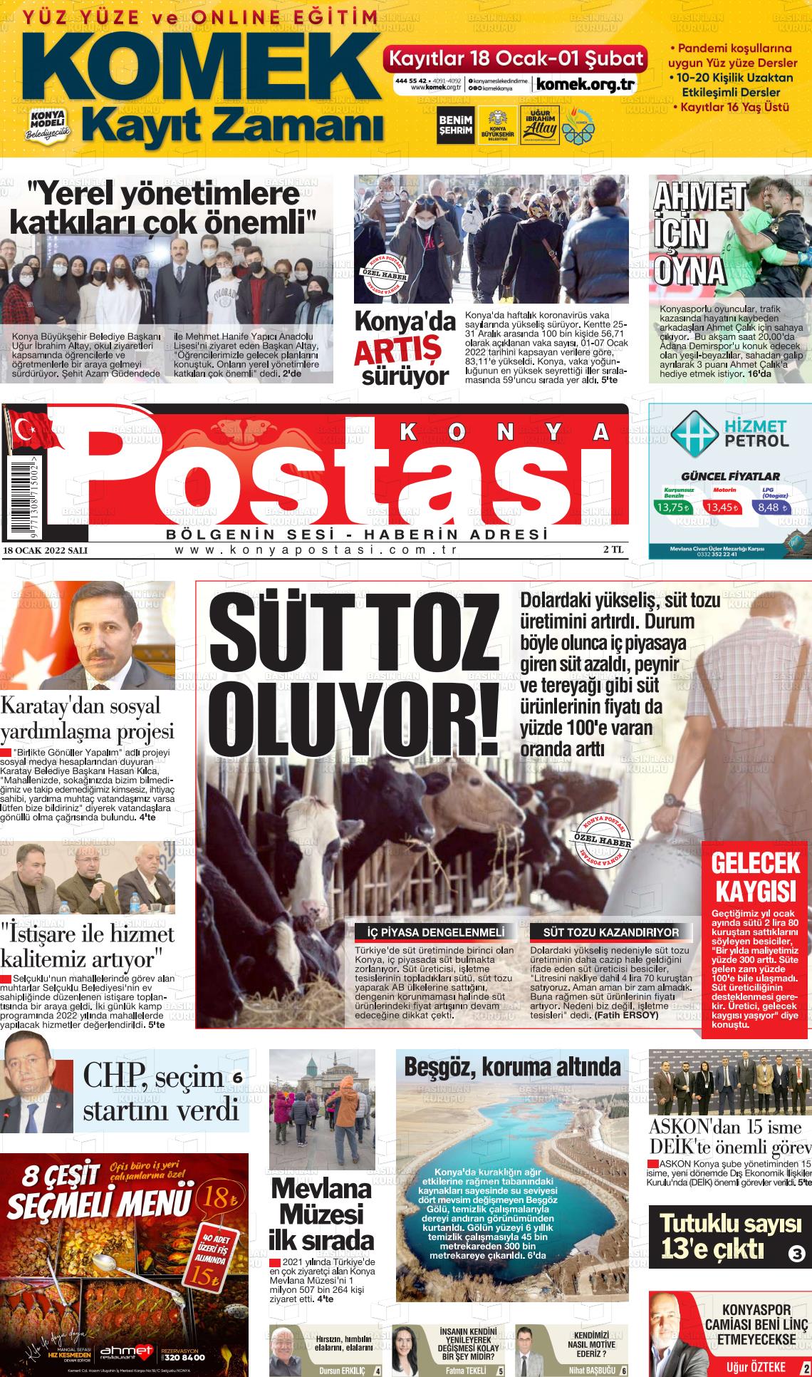 18 Ocak 2022 Konya Postası Gazete Manşeti