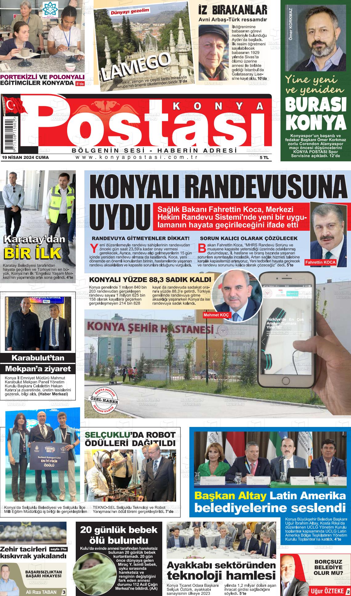 19 Nisan 2024 Konya Postası Gazete Manşeti