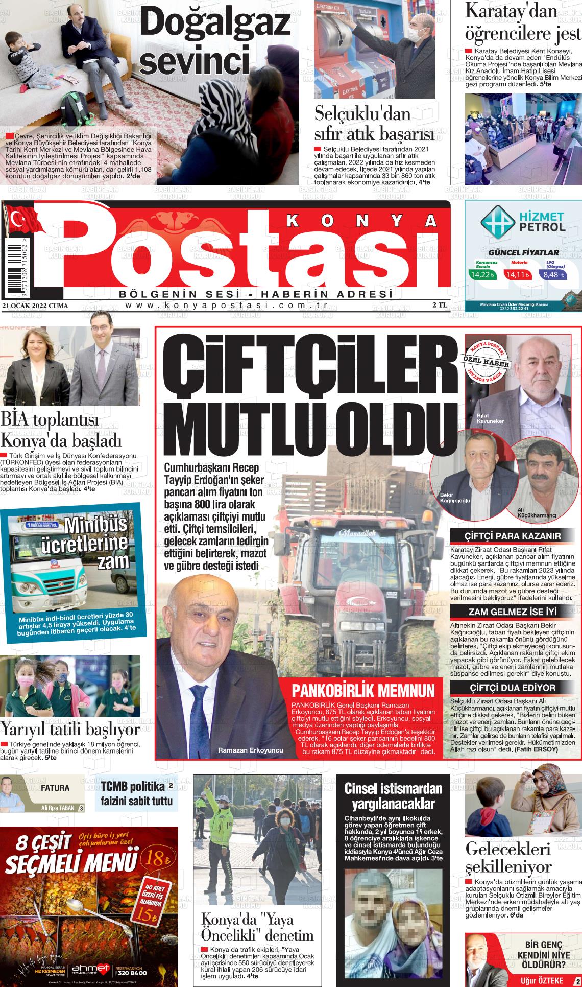 21 Ocak 2022 Konya Postası Gazete Manşeti