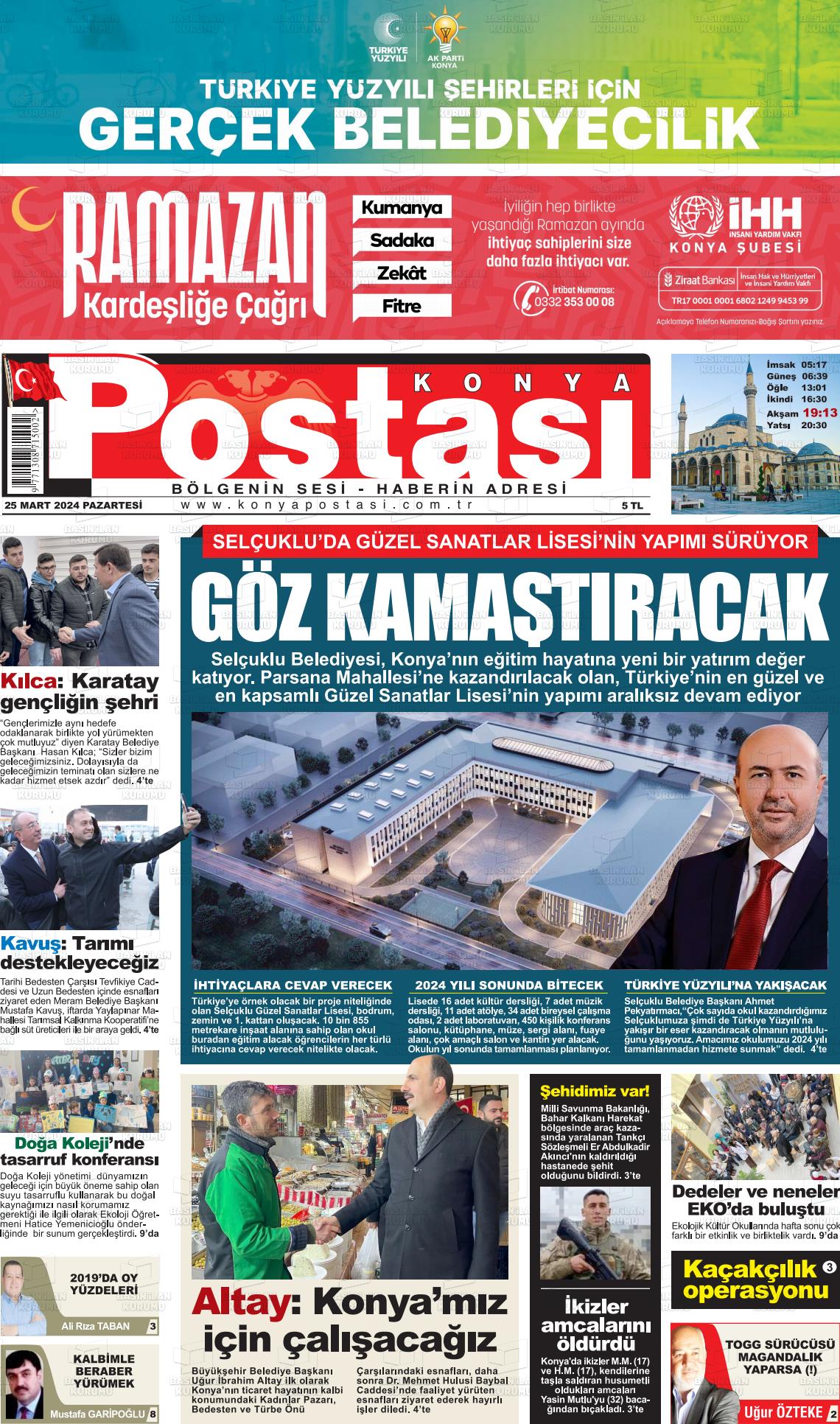 25 Mart 2024 Konya Postası Gazete Manşeti