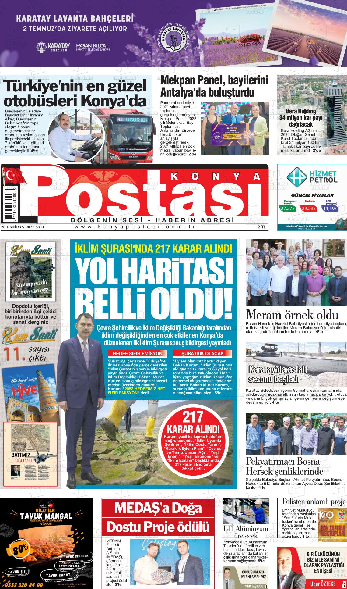 28 Haziran 2022 Konya Postası Gazete Manşeti