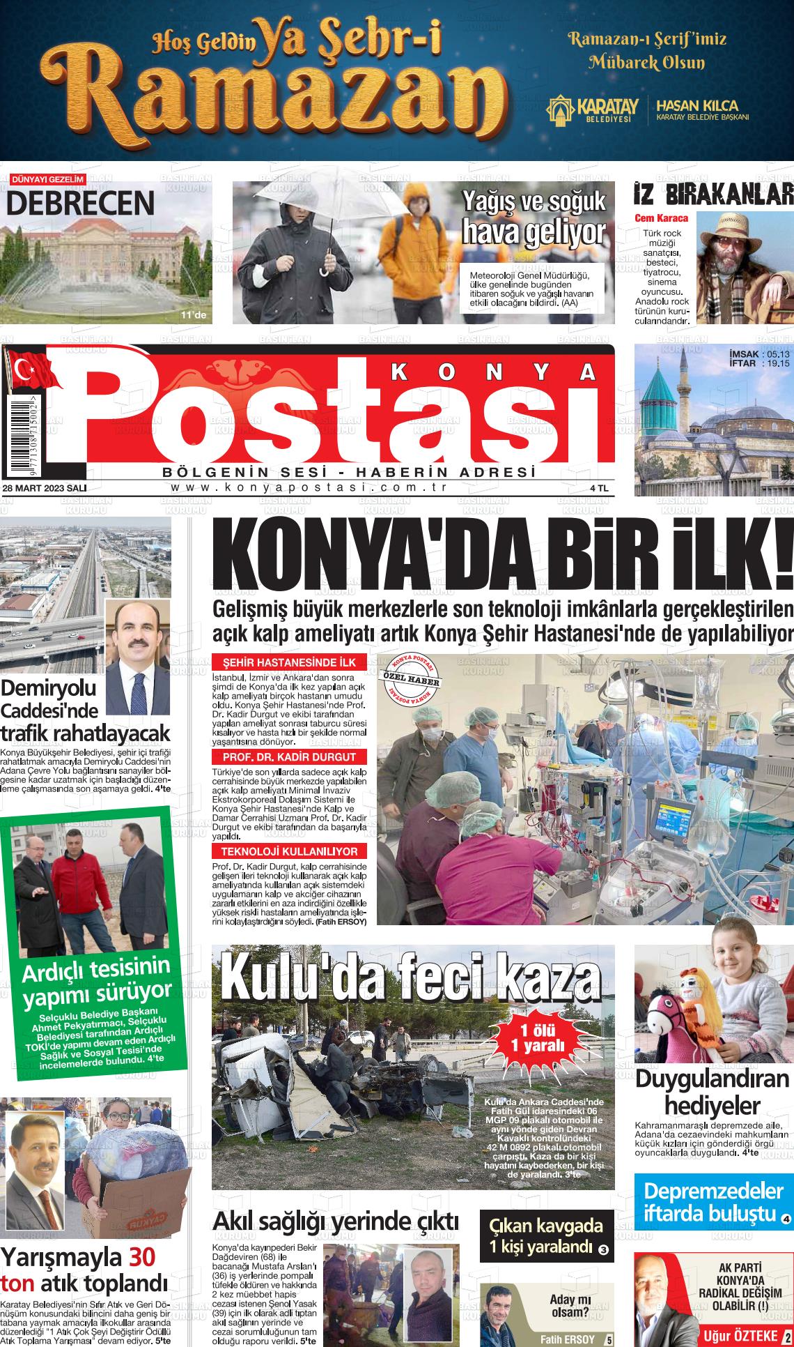 28 Mart 2023 Konya Postası Gazete Manşeti