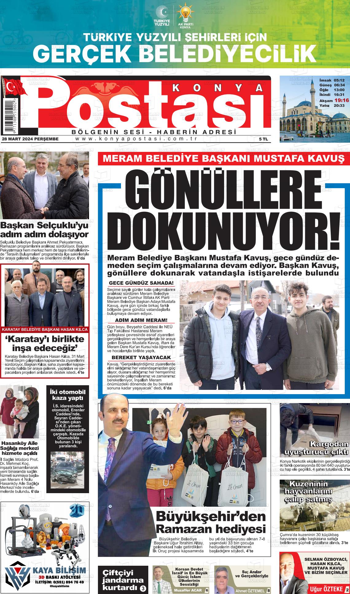 28 Mart 2024 Konya Postası Gazete Manşeti