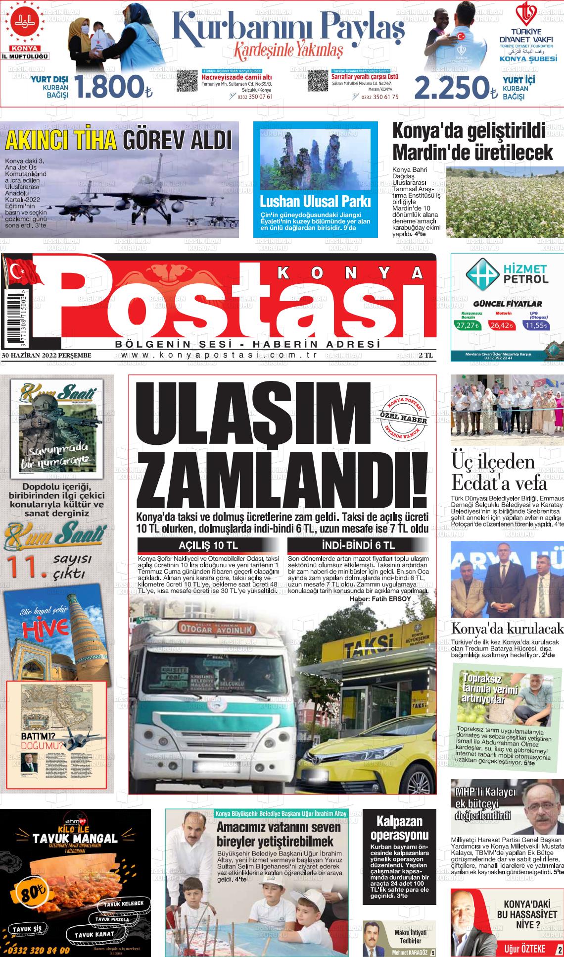 02 Temmuz 2022 Konya Postası Gazete Manşeti