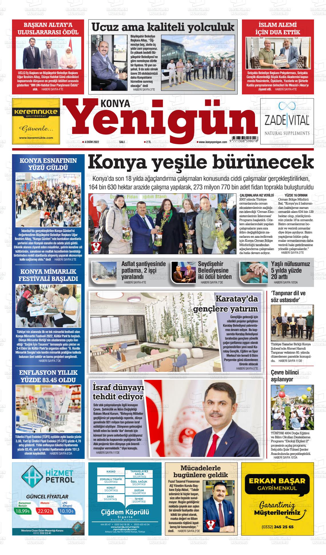 04 Ekim 2022 Konya YeniGün Gazete Manşeti