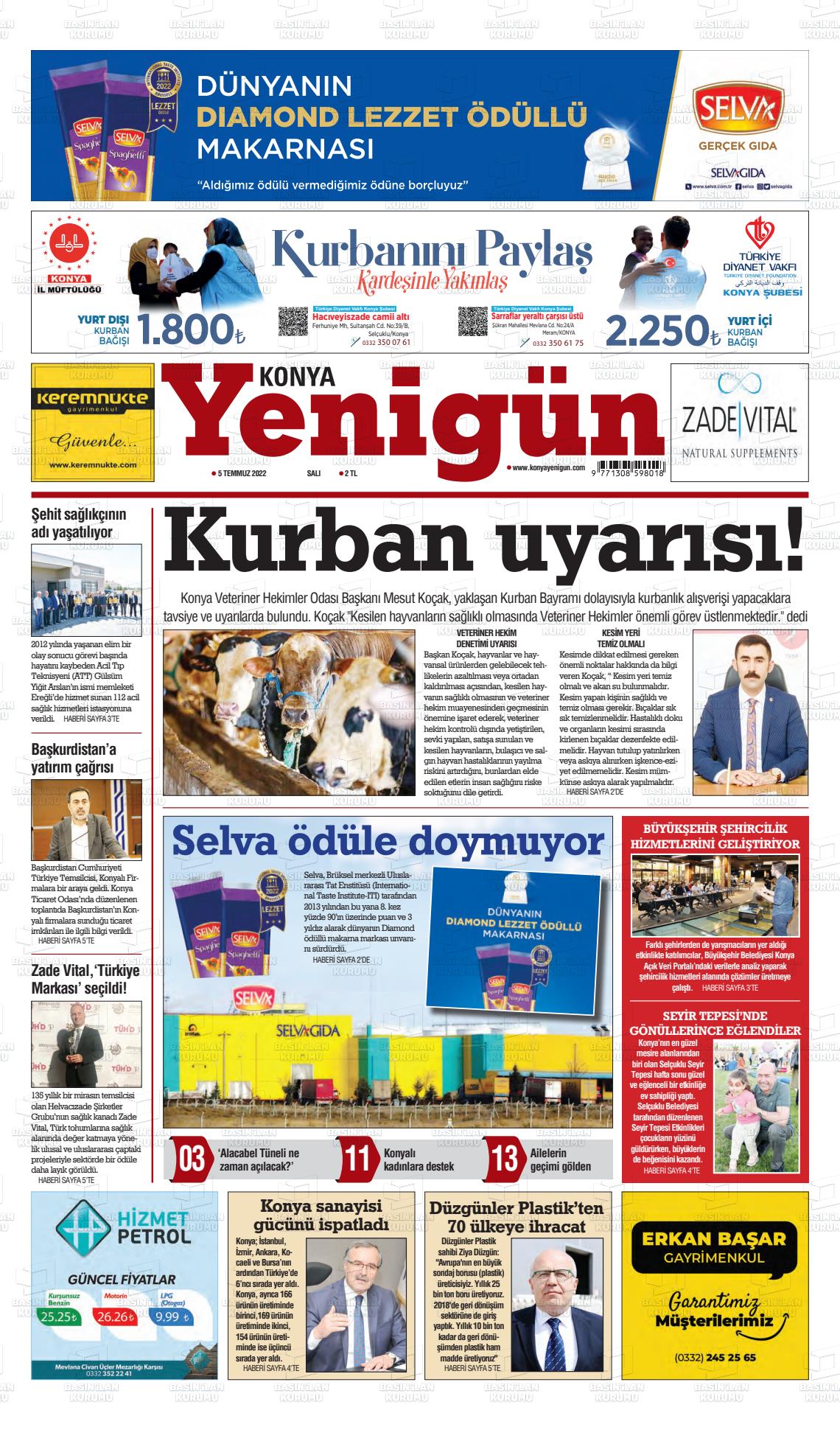 05 Temmuz 2022 Konya YeniGün Gazete Manşeti