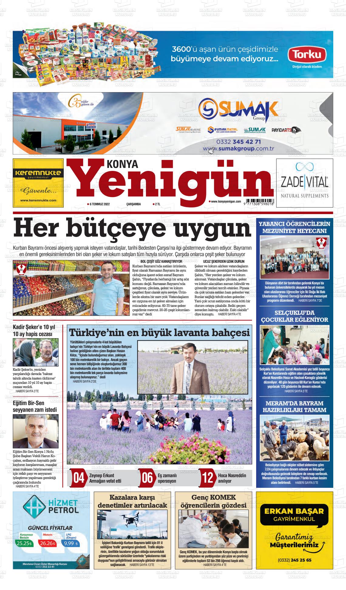 06 Temmuz 2022 Konya YeniGün Gazete Manşeti