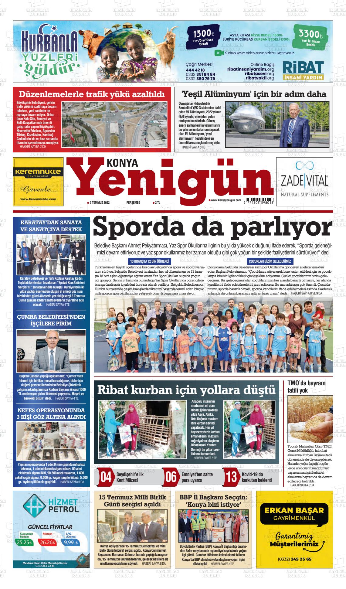 07 Temmuz 2022 Konya YeniGün Gazete Manşeti