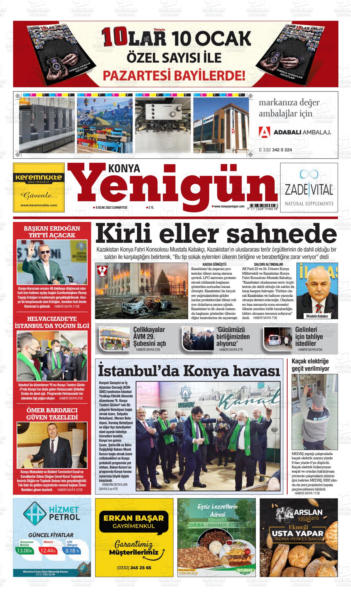 08 Ocak 2022 Konya YeniGün Gazete Manşeti