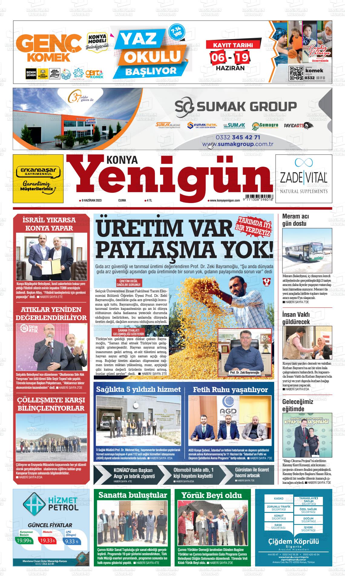 09 Haziran 2023 Konya YeniGün Gazete Manşeti
