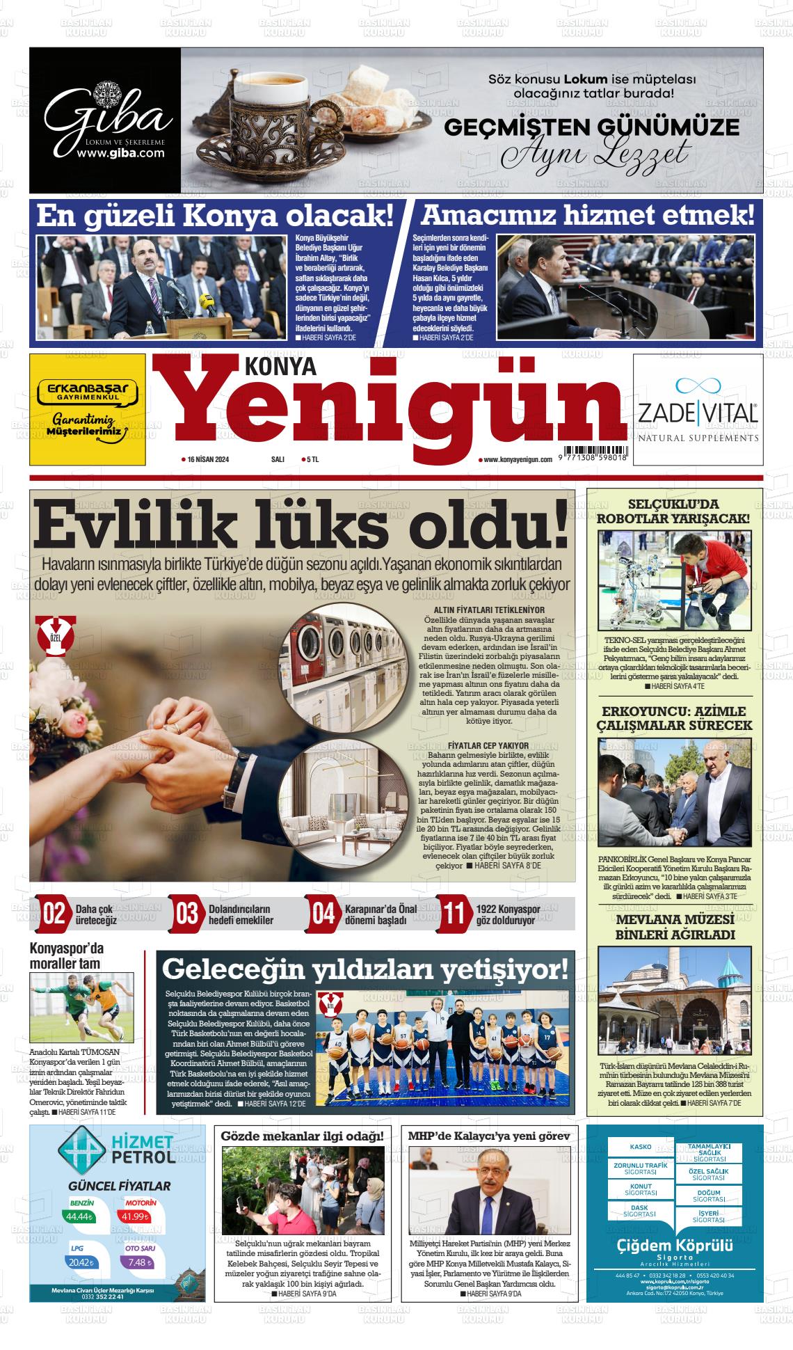 17 Nisan 2024 Konya YeniGün Gazete Manşeti