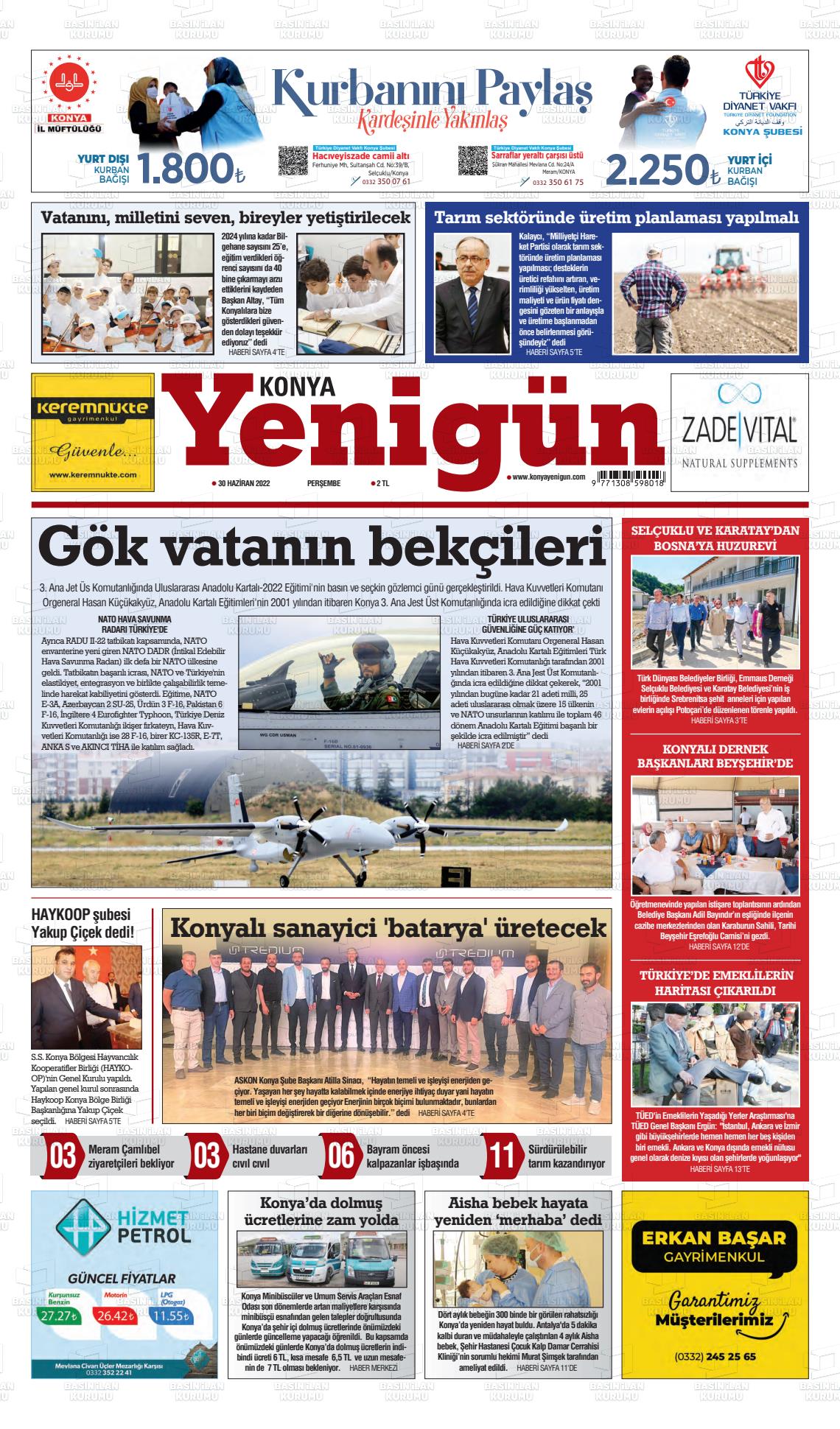 02 Temmuz 2022 Konya YeniGün Gazete Manşeti
