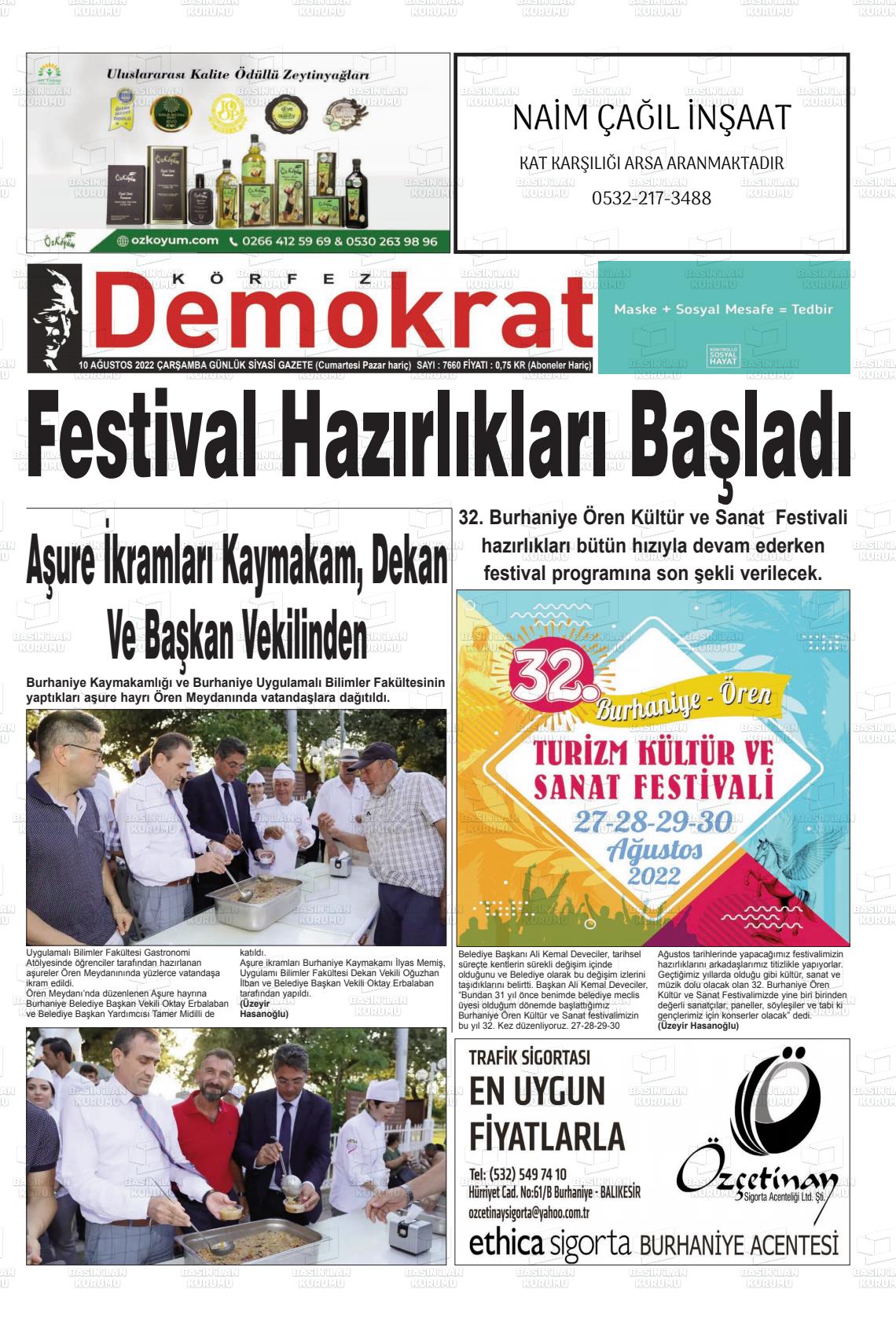 10 Ağustos 2022 Körfez Demokrat Gazete Manşeti
