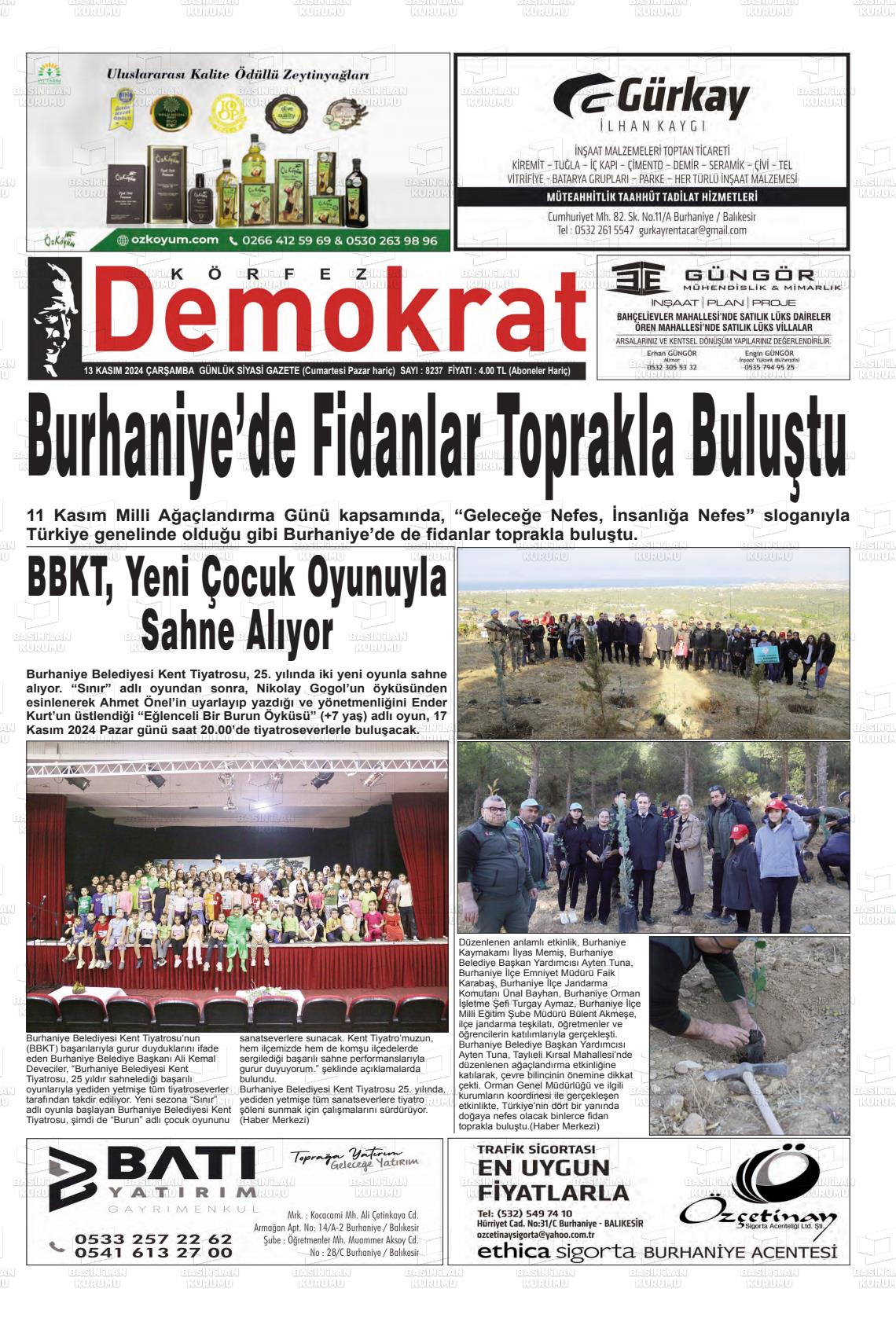 13 Kasım 2024 Körfez Demokrat Gazete Manşeti