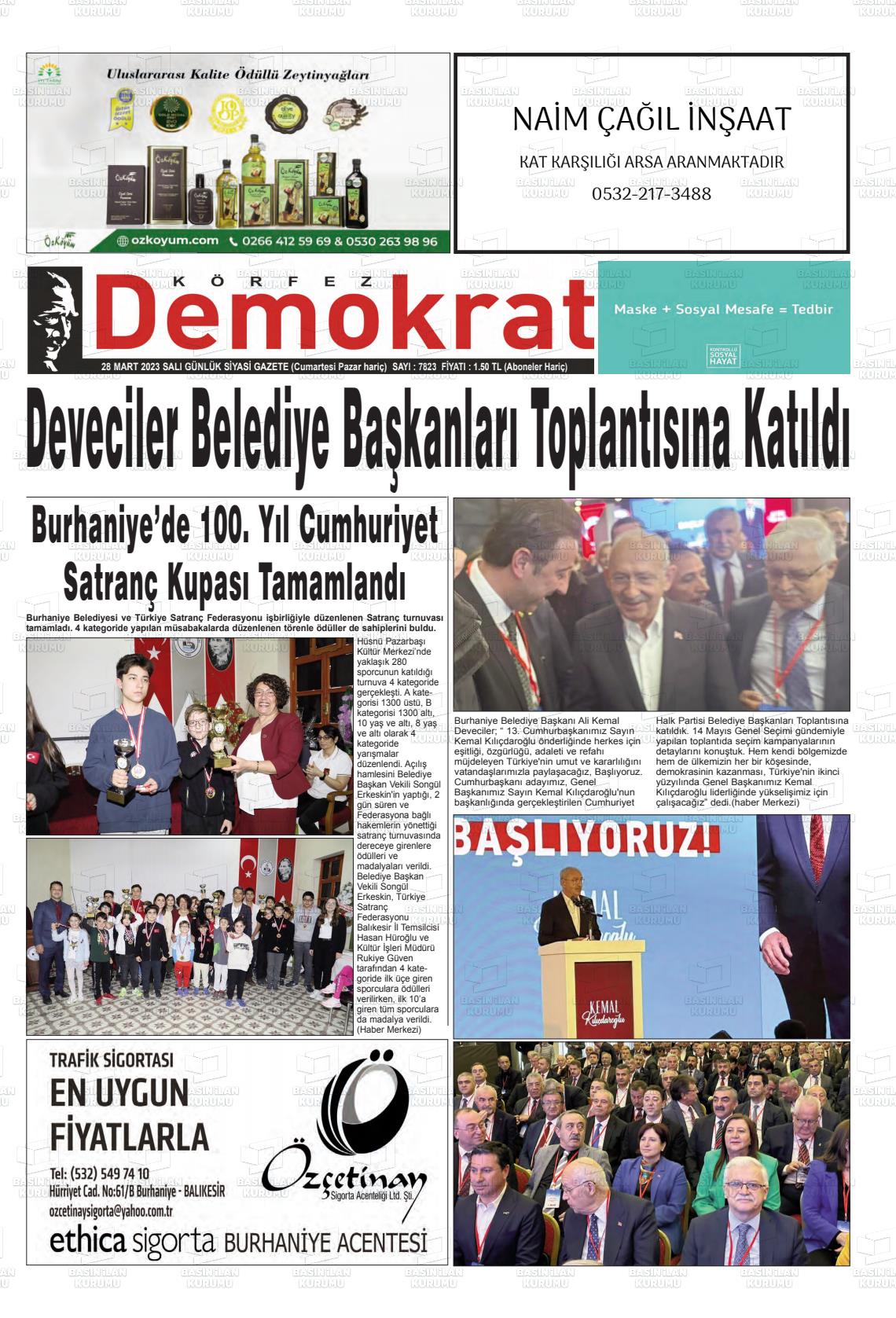 28 Mart 2023 Körfez Demokrat Gazete Manşeti