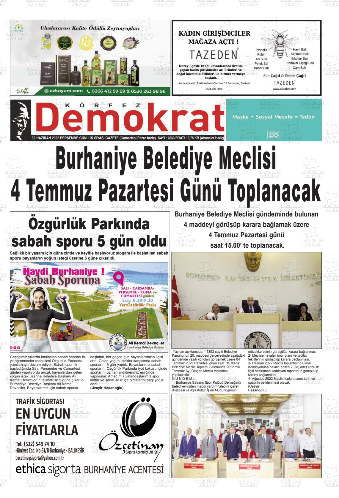 02 Temmuz 2022 Körfez Demokrat Gazete Manşeti