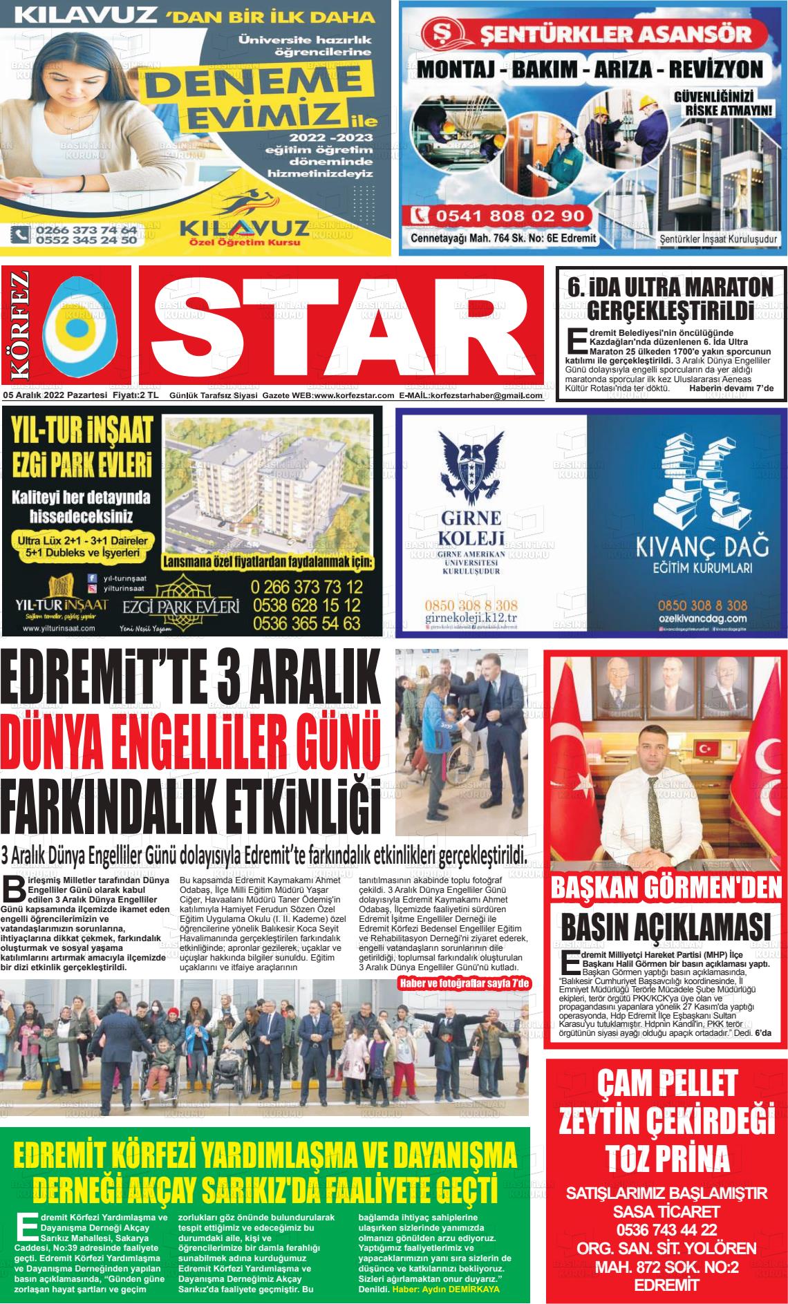 05 Aralık 2022 Körfez Star Gazete Manşeti