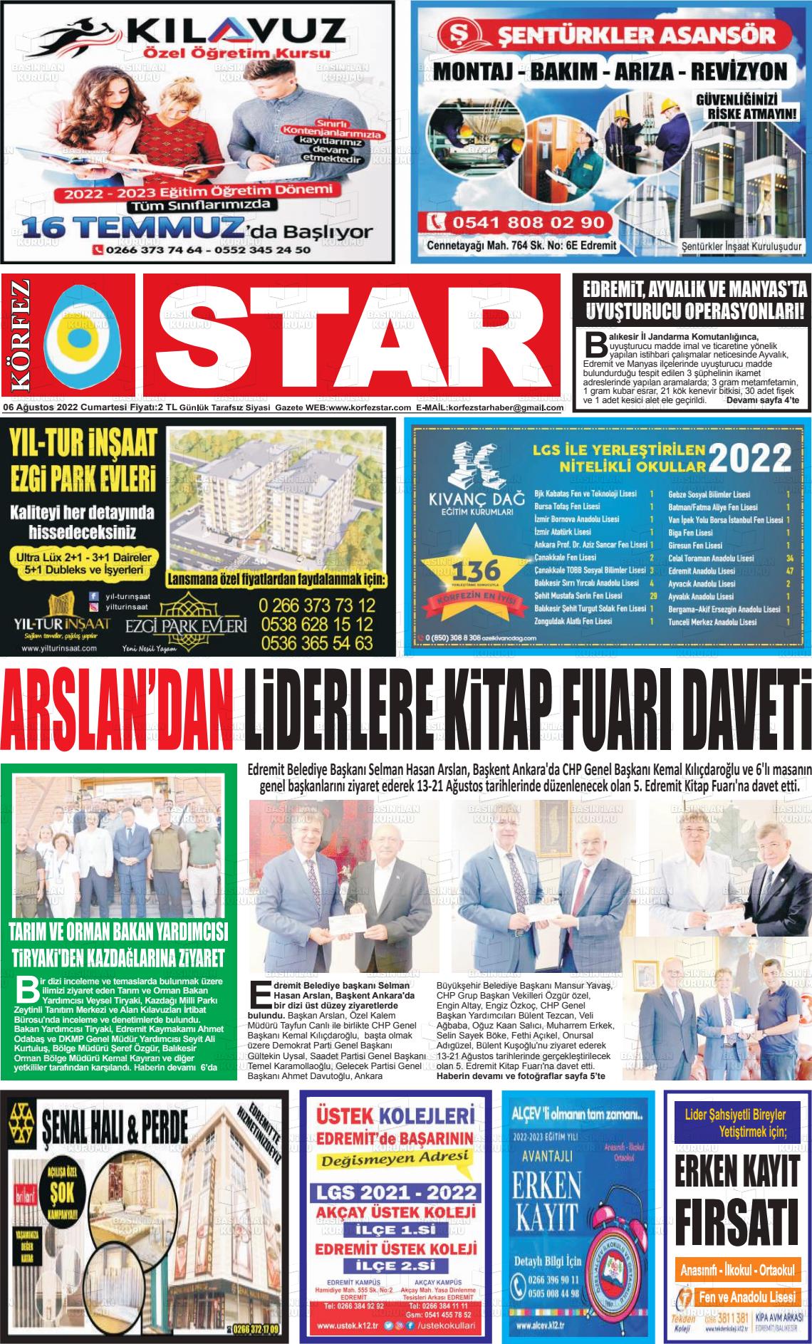 06 Ağustos 2022 Körfez Star Gazete Manşeti