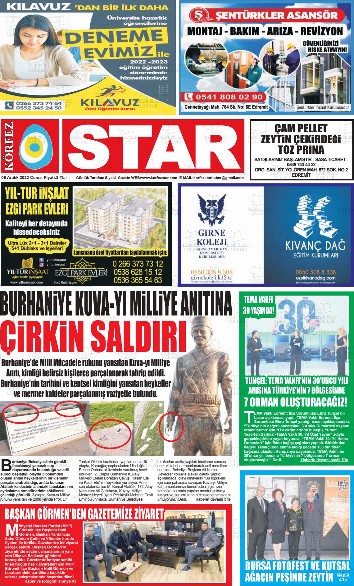 09 Aralık 2022 Körfez Star Gazete Manşeti