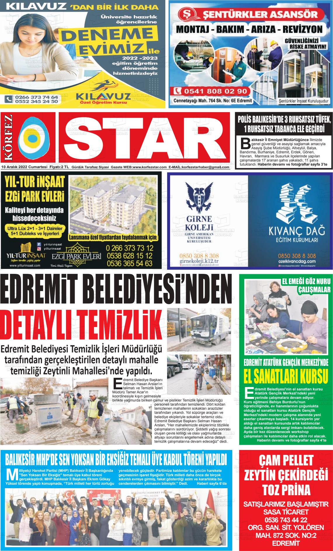10 Aralık 2022 Körfez Star Gazete Manşeti
