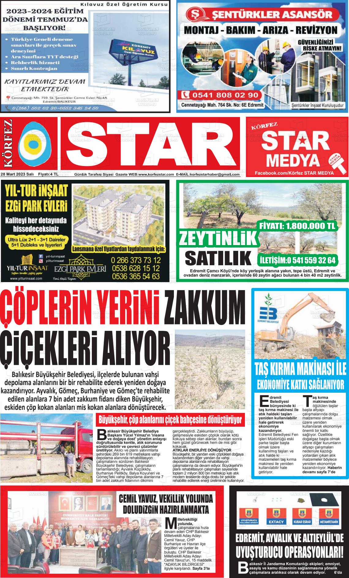 28 Mart 2023 Körfez Star Gazete Manşeti