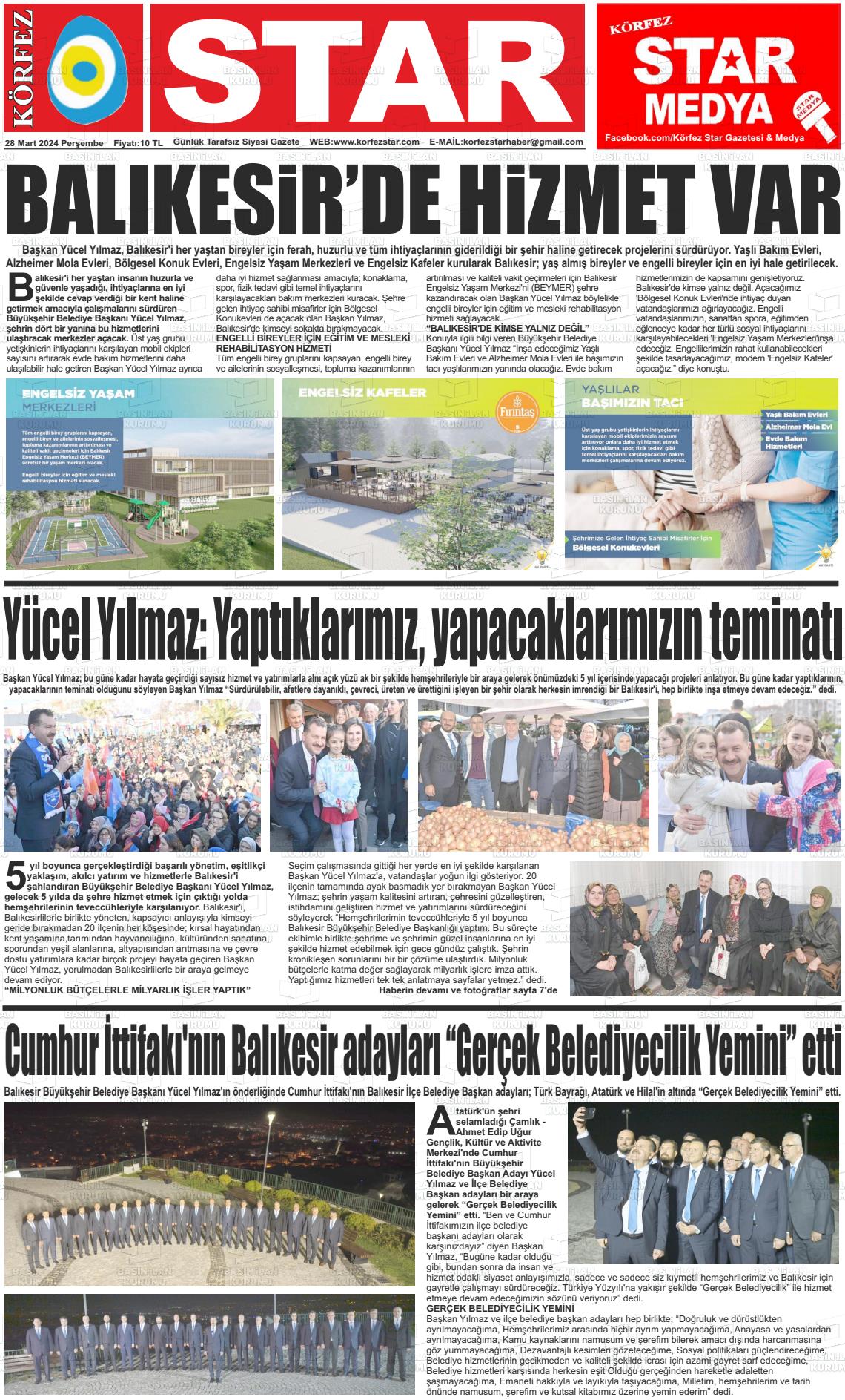 28 Mart 2024 Körfez Star Gazete Manşeti