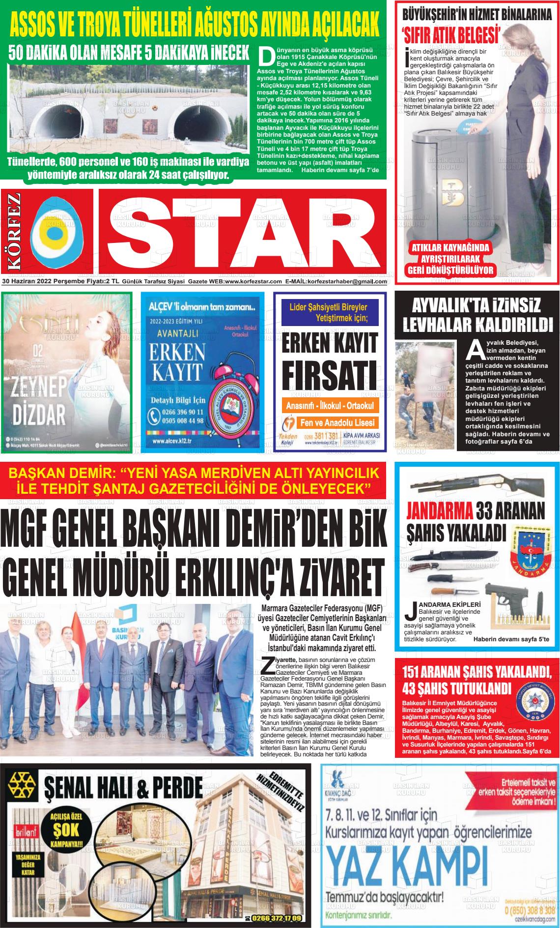 01 Temmuz 2022 Körfez Star Gazete Manşeti