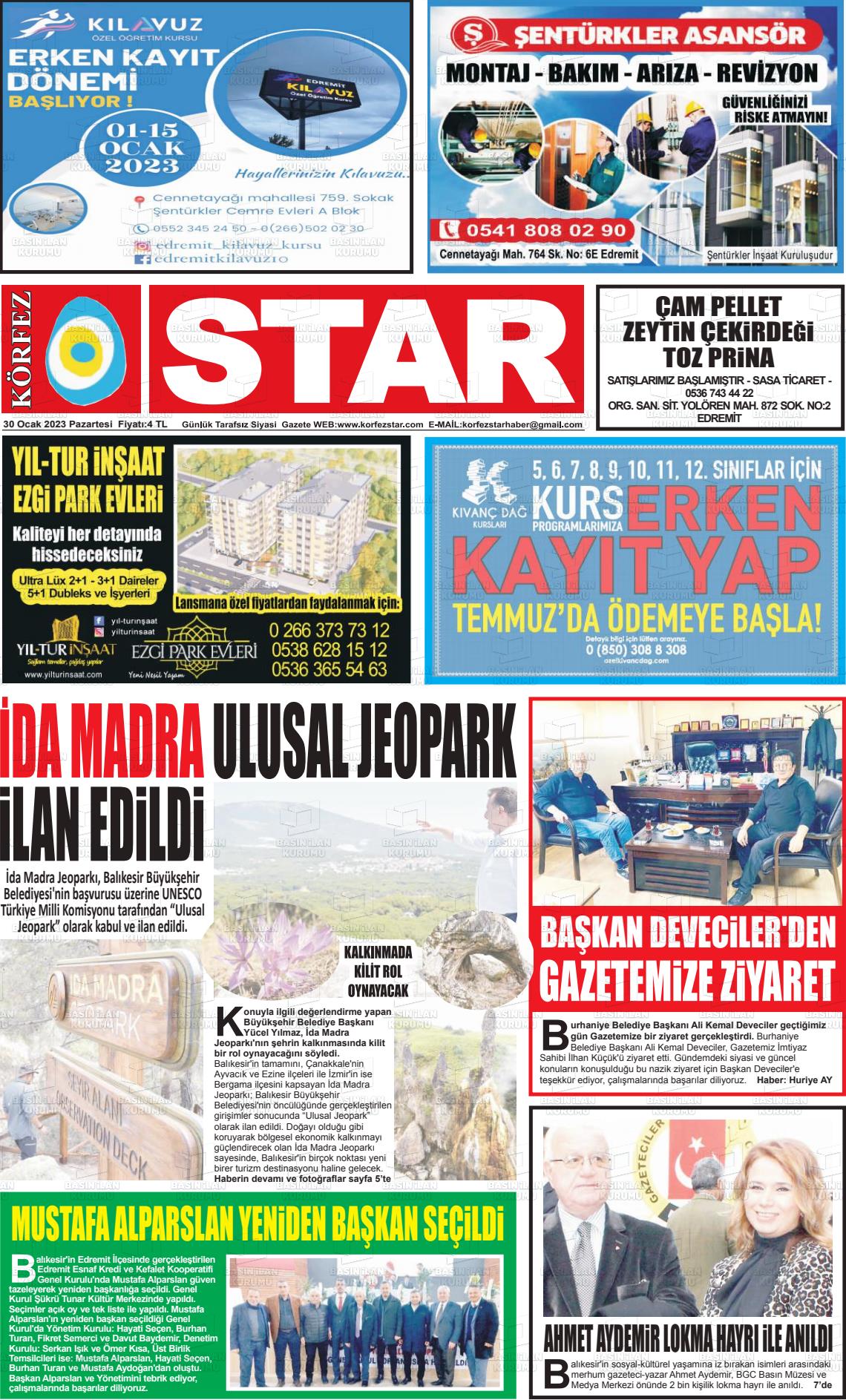 30 Ocak 2023 Körfez Star Gazete Manşeti