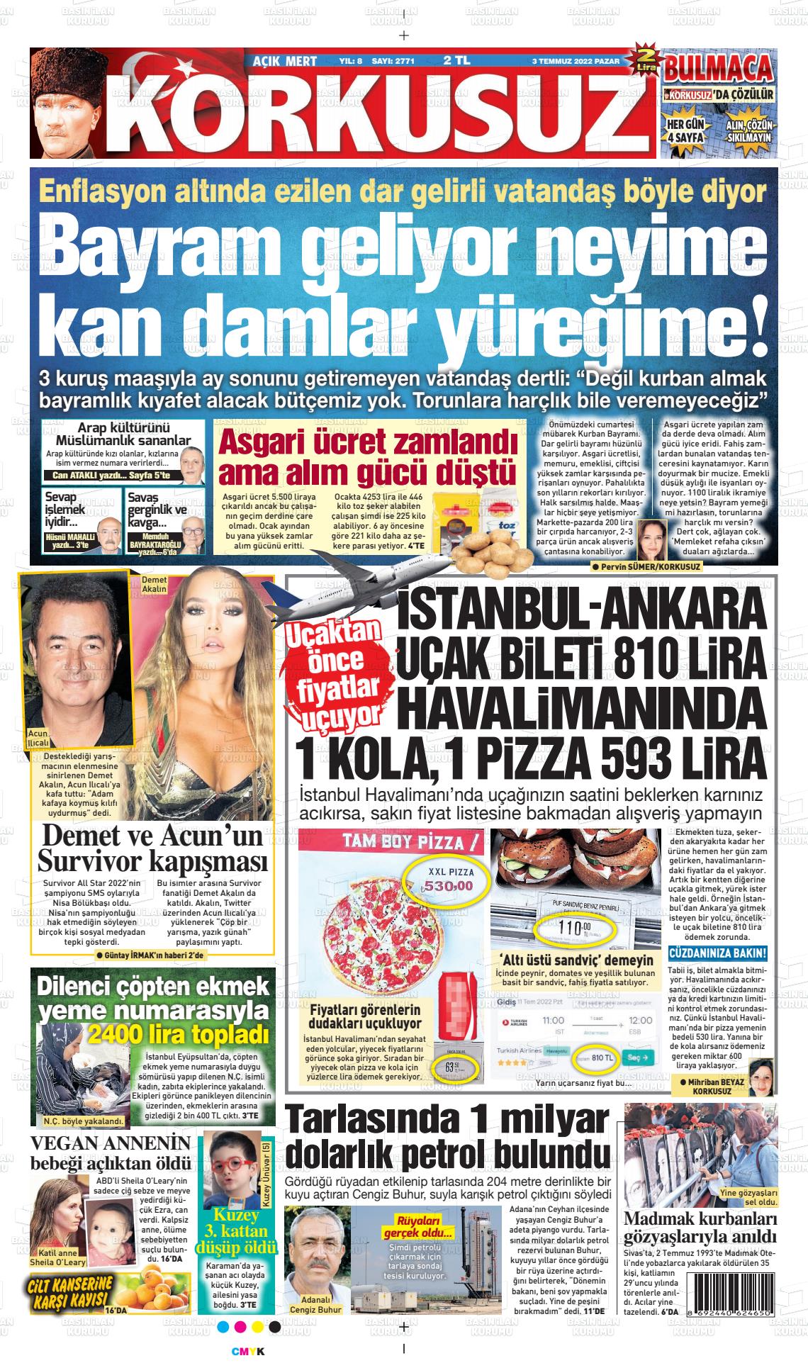 03 Temmuz 2022 Korkusuz Gazete Gazete Manşeti