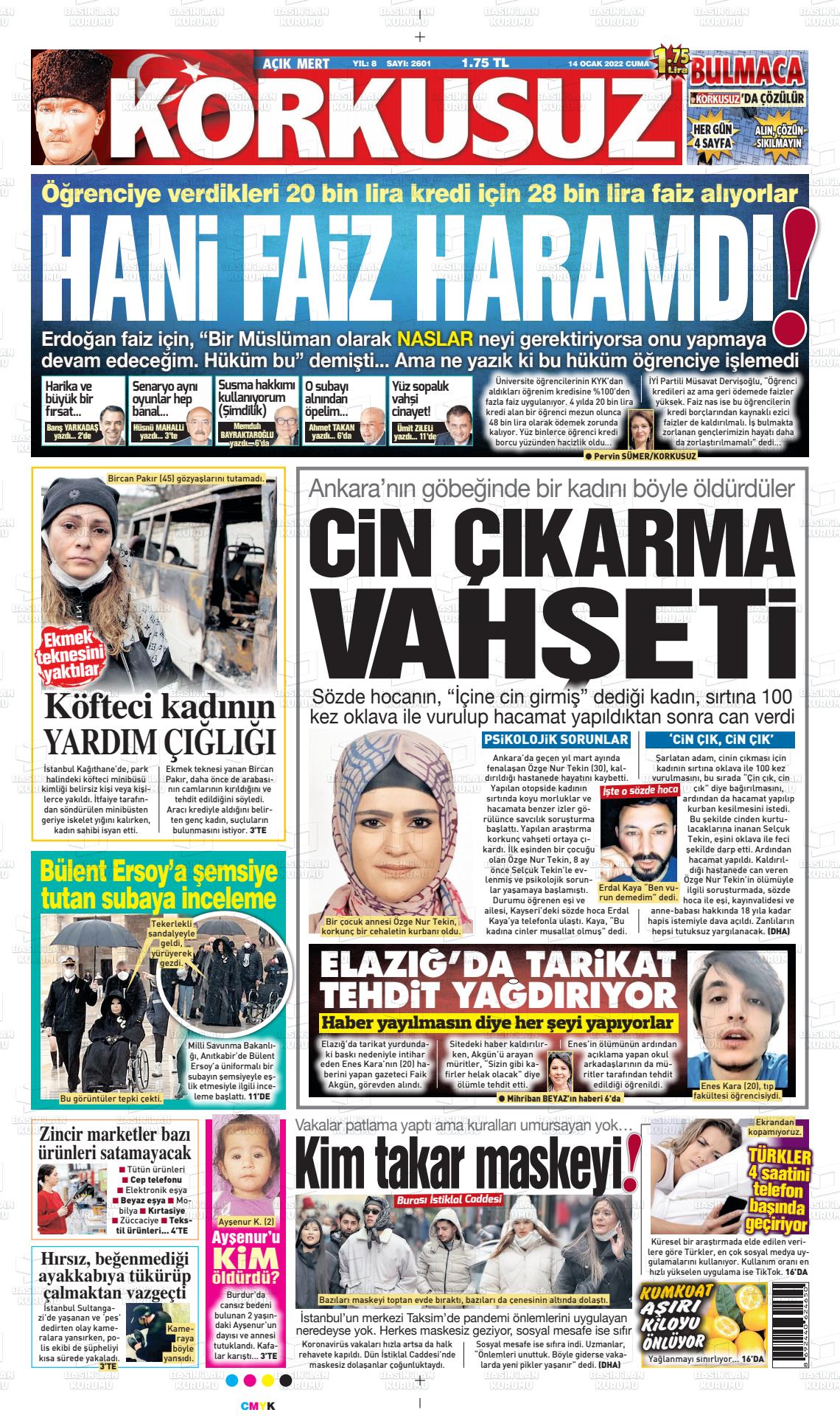 14 Ocak 2022 Korkusuz Gazete Gazete Manşeti
