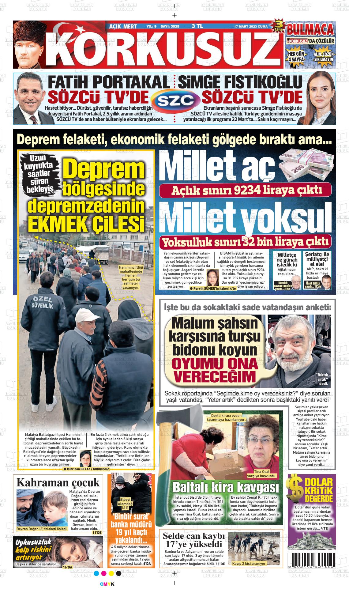 17 Mart 2023 Korkusuz Gazete Gazete Manşeti