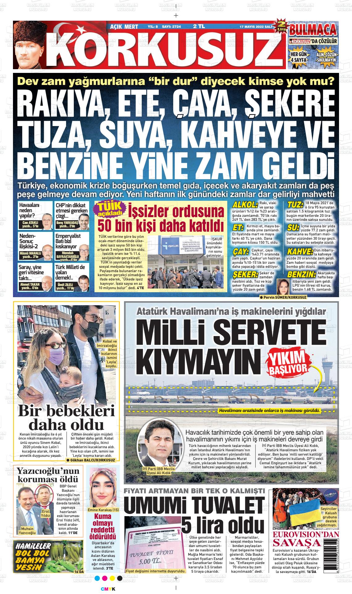 17 Mayıs 2022 Korkusuz Gazete Gazete Manşeti