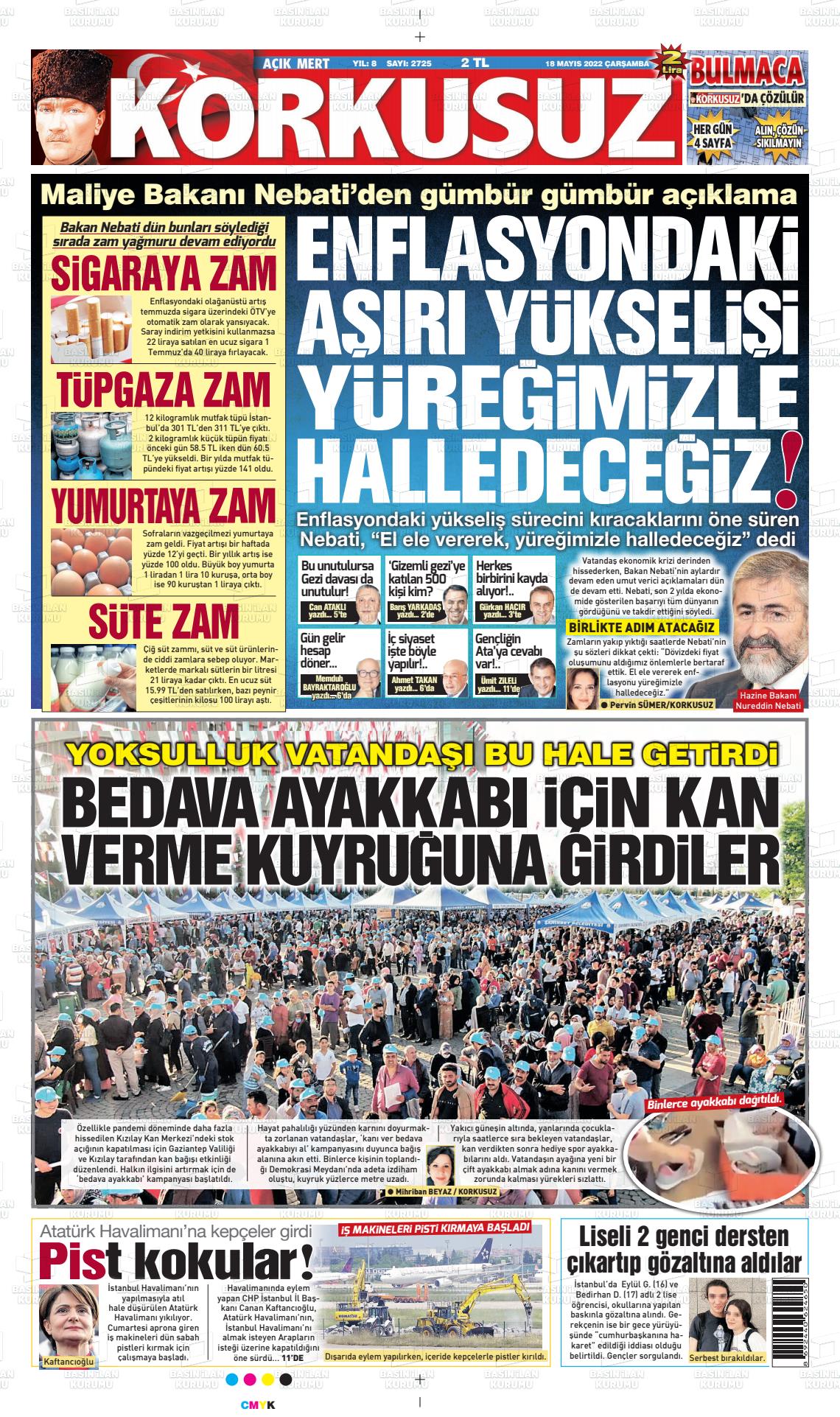 18 Mayıs 2022 Korkusuz Gazete Gazete Manşeti