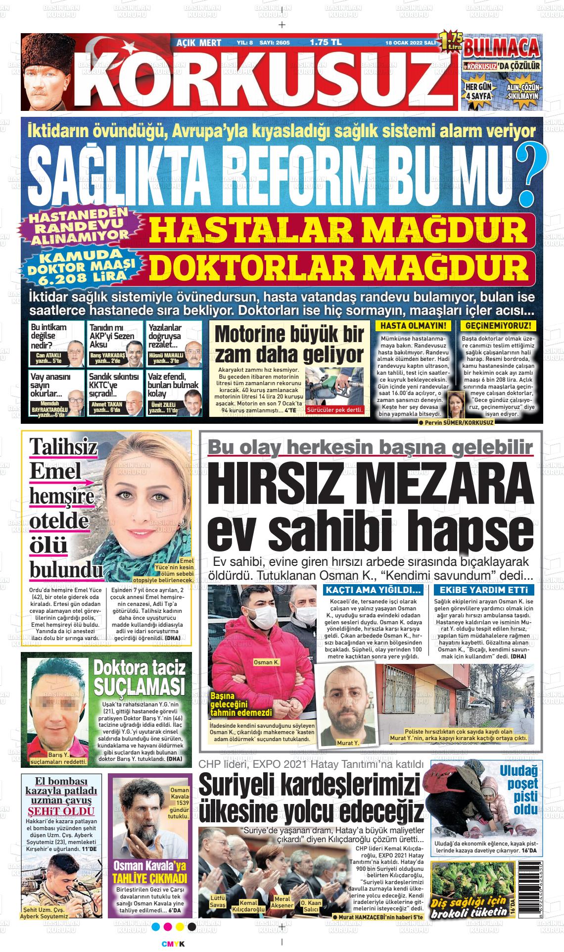 18 Ocak 2022 Korkusuz Gazete Gazete Manşeti