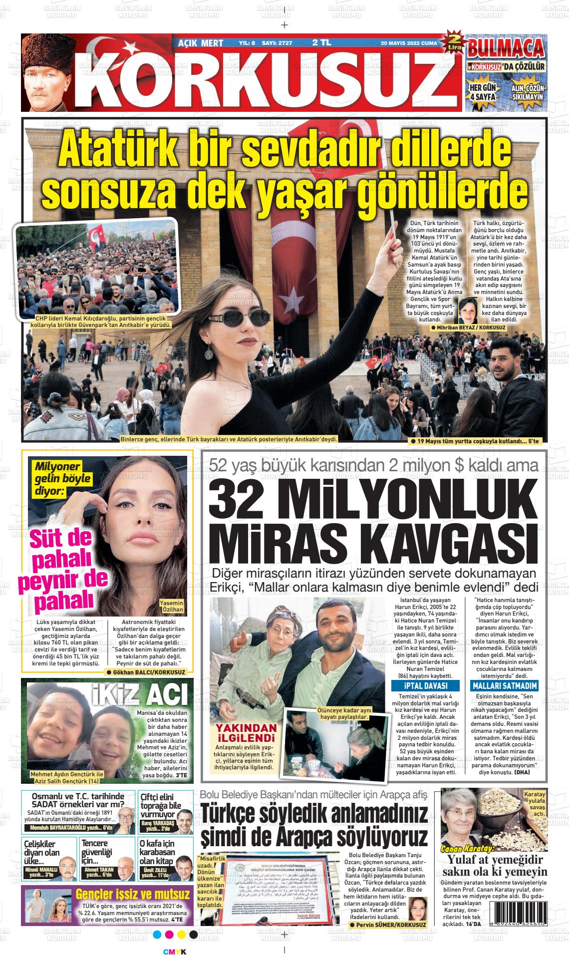 20 Mayıs 2022 Korkusuz Gazete Gazete Manşeti