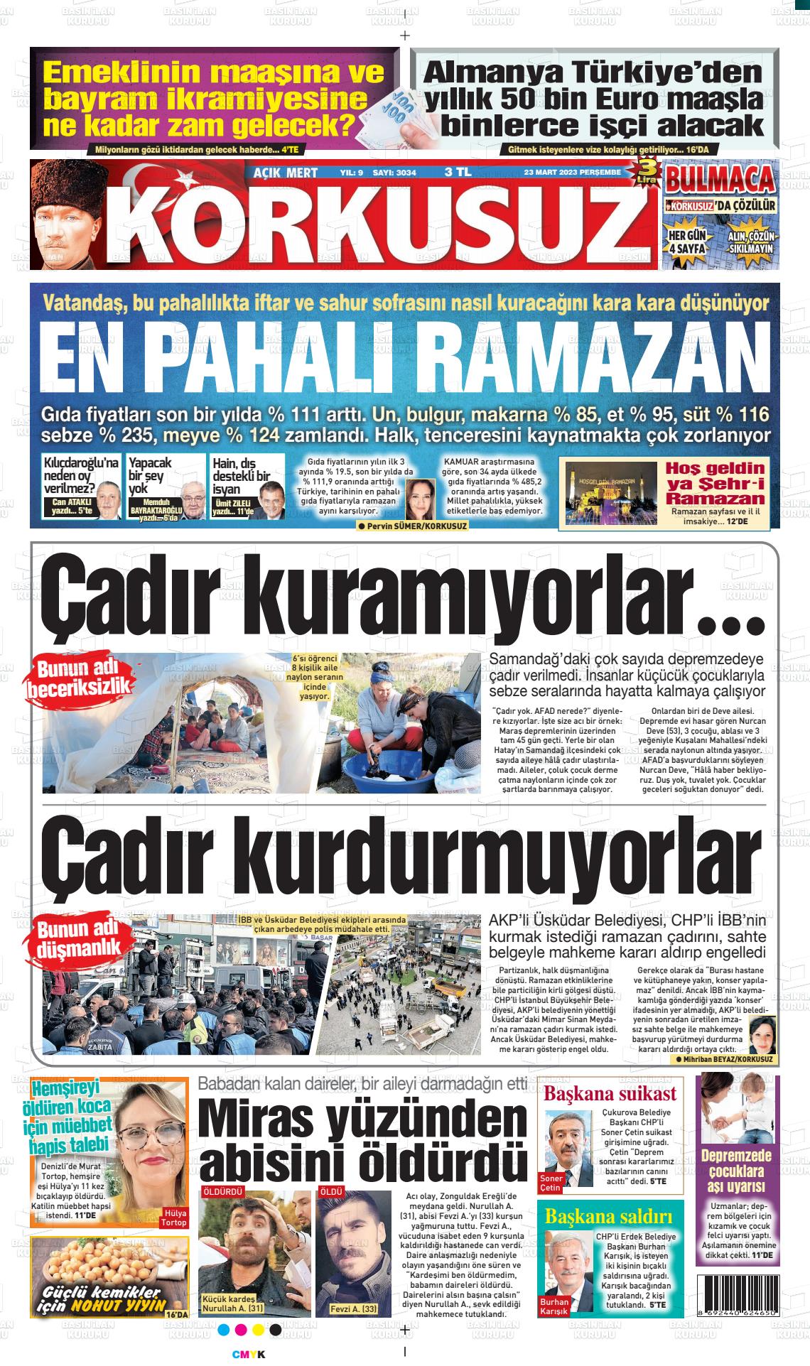 23 Mart 2023 Korkusuz Gazete Gazete Manşeti