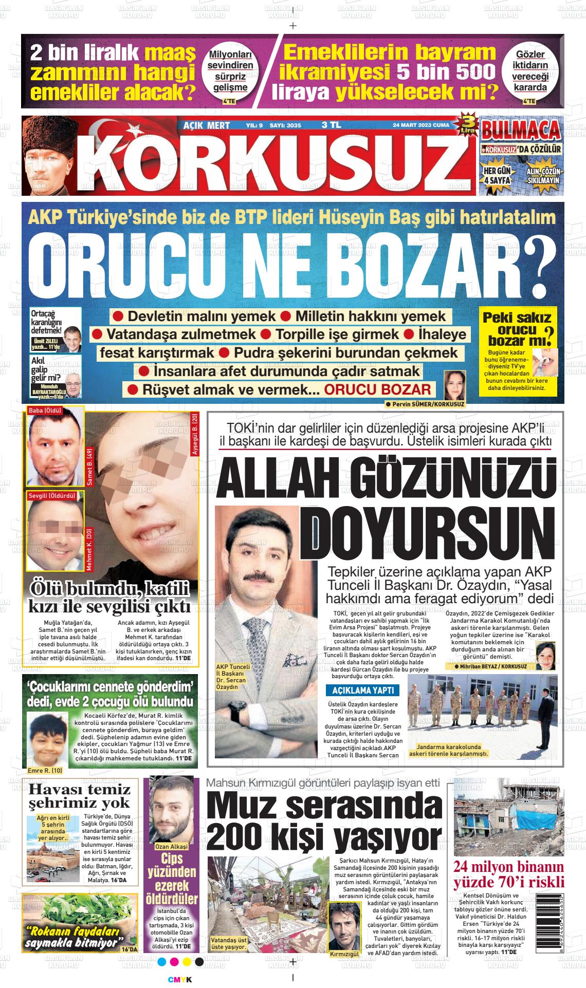 24 Mart 2023 Korkusuz Gazete Gazete Manşeti