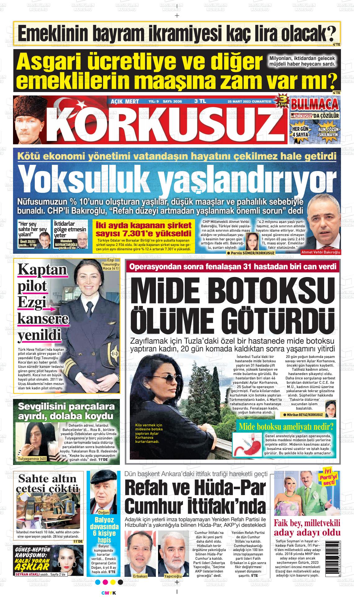 25 Mart 2023 Korkusuz Gazete Gazete Manşeti