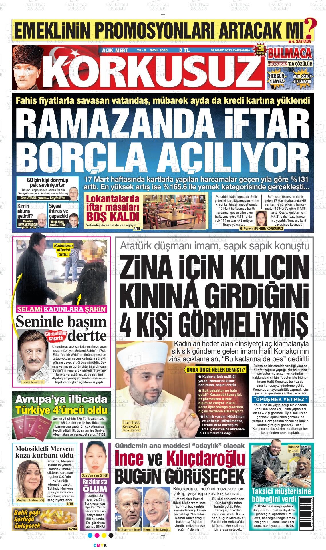 29 Mart 2023 Korkusuz Gazete Gazete Manşeti
