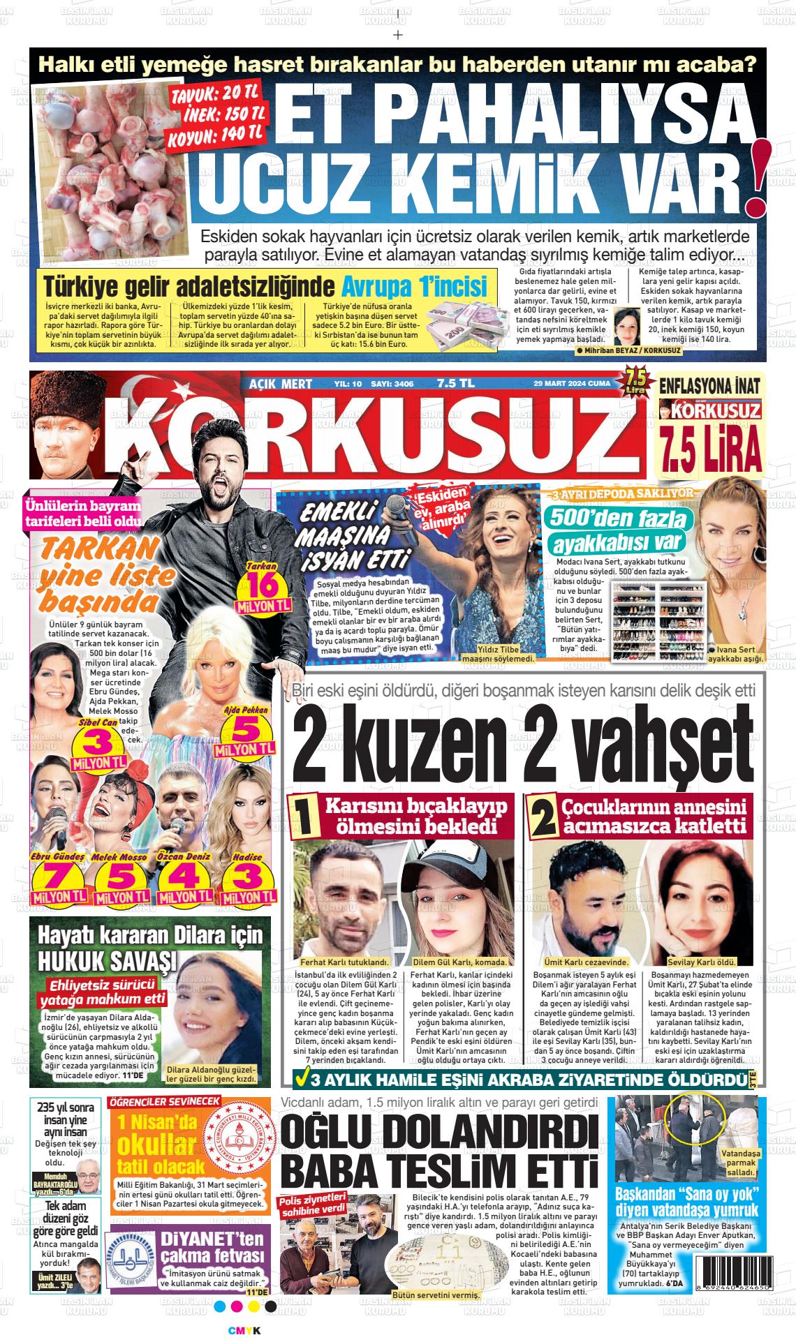 29 Mart 2024 Korkusuz Gazete Gazete Manşeti