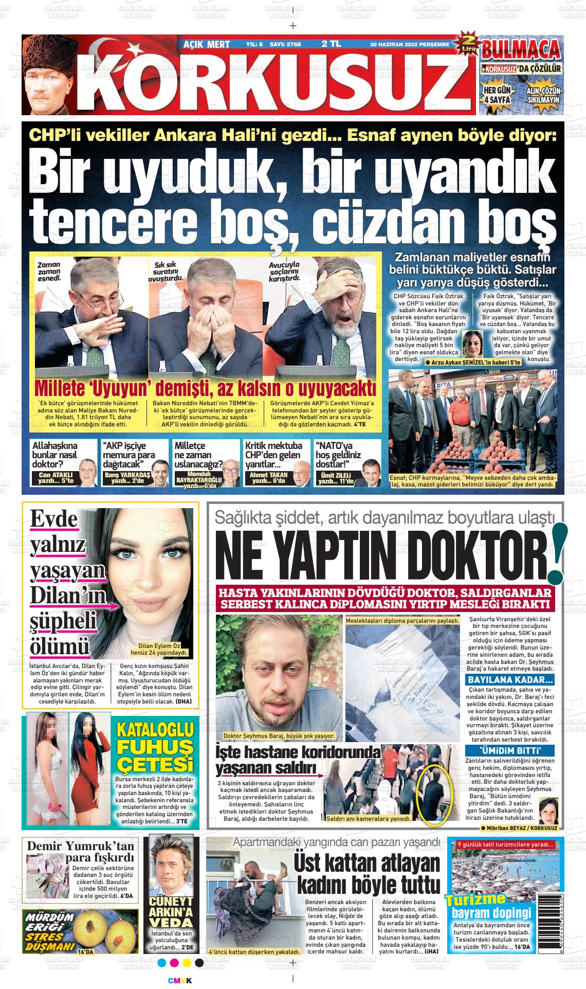01 Temmuz 2022 Korkusuz Gazete Gazete Manşeti