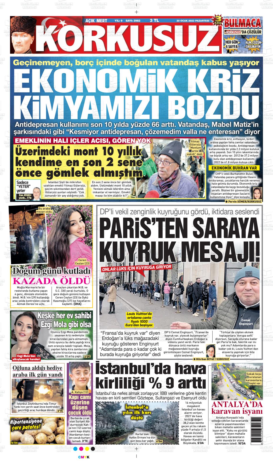 30 Ocak 2023 Korkusuz Gazete Gazete Manşeti