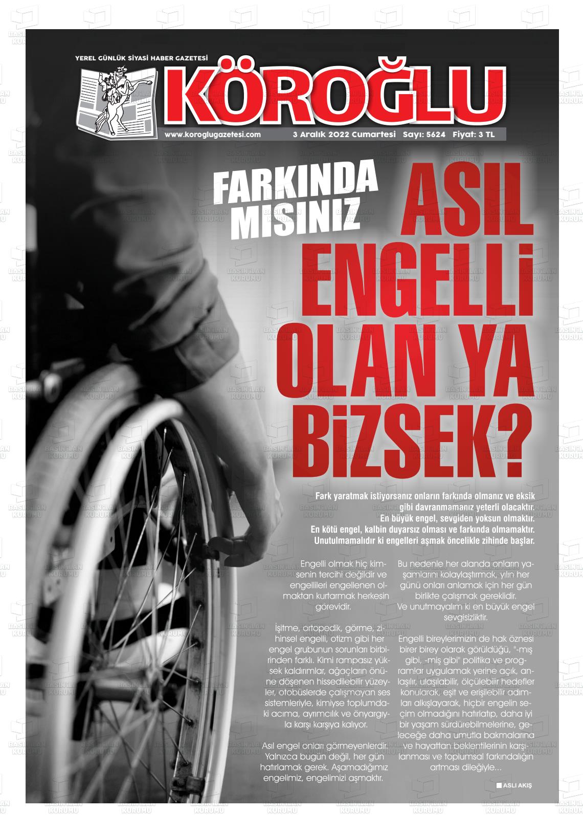 03 Aralık 2022 Köroğlu Gazete Manşeti