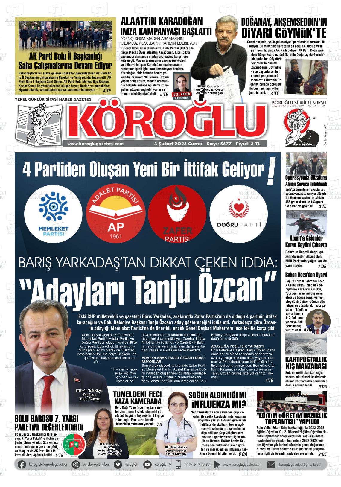 03 Şubat 2023 Köroğlu Gazete Manşeti